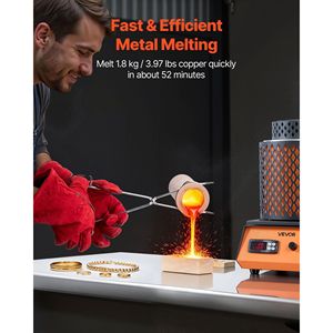 Fornace Elettrica per Fusione Metalli 1500W, 2102°F/1150°C, Macchina per Fusione Gioielli con Crogiolo in Ceramica da 5kg per Fonderia e Forni ad Alta Temperatura - Product Image 2