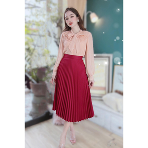 Chemisier de travail élégant pour femmes, col à nœud, col plissé, manches longues à volants, couleur unie, boutonnage frontal, pour le B2B (vente en gros) - Product Image 2