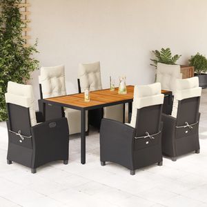 Juego de comedor de jardín de 7 piezas de ratán sintético negro - Product Image 1