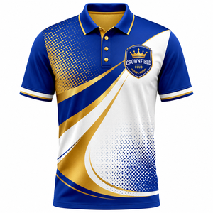 Camiseta de Manga Corta para Hombre Crownfield Club, Tejida, con Estampado Geométrico Azul, Blanco y Dorado, Transpirable, Antiarrugas, Estilo Deportivo Informal - Product Image 1