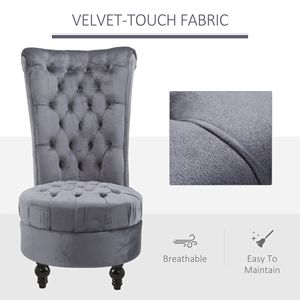 Poltrona Retrò Senza Braccioli con Schienale Alto, Rivestimento in Lana Grigia e Tessuto PU, Seduta Trapuntata per Soggiorno, Sala da Pranzo, Camera da Letto e Uso Commerciale - Product Image 6