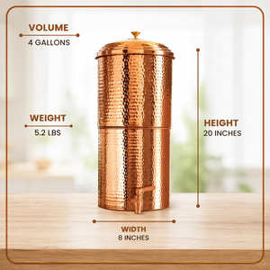 Hammered Pure Copper <b>Water</b> Dispenser Large Copper <b>Water</b> Storage <b>Container</b> with Tap Handcrafted Heavy Gauge Metal <b>Water</b> Pot - Product Image 2