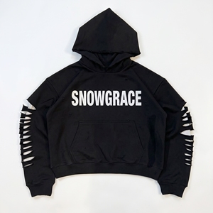 เสื้อฮู้ดดี้สีดำทรงครอป Snowgrace แขนตัดต่อแบบโอเวอร์ไซส์ สไตล์สตรีทแวร์ ใส่ได้ทั้งชายและหญิง เหมาะสำหรับฤดูหนาว - Product Image 1