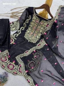 Conjunto de Seda GMY de Alta Calidad con Pantalones Plazzo y Dupatta, con Bordado y Lentejuelas, Venta al Por Mayor - Product Image 4