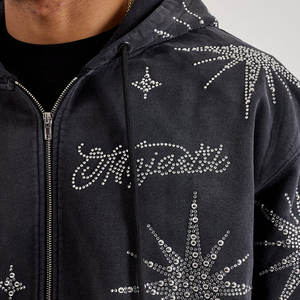 Fournisseur de sweats à capuche en strass OEM, sweat à capuche de haute qualité avec décoration en pierres de cristal, idéal pour les marques de vêtements à étiquette privée - Product Image 2