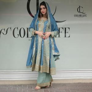Ensemble haut pantalon Dupatta en soie de créateur Broderie lourde Séquence Travail Manches longues Tenue de fête Mode ethnique Salwar Kameez Look - Product Image 6