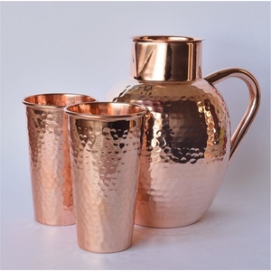 Carafe à eau de luxe en cuivre pur avec couvercle, motif diamant en relief, artisanale, pour hôtels, maisons et restaurants - Product Image 4