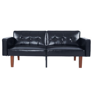 Divano Futon Moderno in Stile Mid-Century in Pelle PU, Reclinabile Regolabile con Gambe in Legno e Metallo, Schienale Trapuntato per Soggiorno - Product Image 5