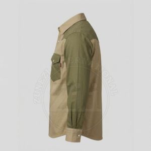 Two-Tone Work <b>Shirt</b> Olive Green And Beige Long Sleeve With Chest Pocket Safety Clothing FR <b>Shirts</b> <b>Flame</b> Resistant Light Weight - Product Image 1