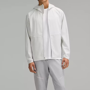 Unisex White Hooded Windproof <b>Jacket</b> Sleeveless Zipper Closure Solid Color Regular Fit All Seasons Polyester Outdoor Sportswear - Product Image 5
