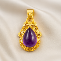 Pendentif en améthyste violette naturelle en forme de goutte d'eau, en argent sterling 925, avec filigrane, serti clos, or rose et or jaune