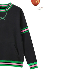 เสื้อสเวตเชิ้ตถักสีดำแบบยูนิเซ็กซ์ ลายทางสีเขียวชมพู คอกลม ทรงโอเวอร์ไซส์ สวมใส่สบายๆ สำหรับฤดูใบไม้ร่วง รุ่นอัลฟ่า |   คาปา |   อัลฟ่า - Product Image 4