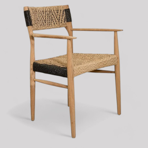 Fauteuil de décoration d'intérieur en teck avec structure en bois et design minimaliste, dossier tressé en corde pour la décoration de jardin - Product Image 2