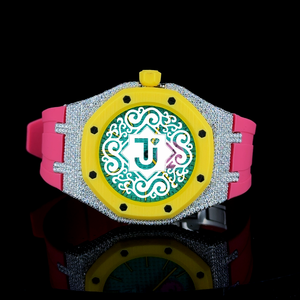 นาฬิกาข้อมือควอตซ์ทรงแปดเหลี่ยมสีชมพูสำหรับผู้หญิง รุ่น Luxe ตัวเรือนทองเหลือง ประดับขอบหน้าปัดด้วยคริสตัล พร้อมตัวล็อคแบบหัวเข็มขัด สายขนาด 20 มม. - Product Image 1