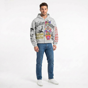 Private Label <b>White</b> Heavyweight Cotton Zip Up Hoodie Custom DTG Printed Streetwear Graphic <b>Sweatshirt</b> with Pocket for Men - Product Image 4