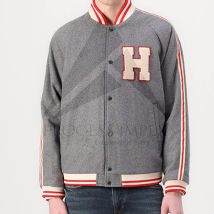 Blouson Bomber Homme Bleu Marine Décontracté à Fermeture Éclair Couleur Unie Col Rabattu en Polyester Coton Tricoté pour l'Automne - Product Image 2