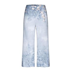 Pantalon de pyjama décontracté d'été pour femme, taille mi-haute, coupe ample, jambe large, imprimé floral, en satin respirant, longueur intégrale, avec élastique - Product Image 1