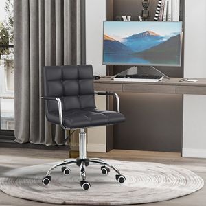 Sedia da Ufficio Ergonomica con Schienale Medio in Pelle PU, Ruote Girevoli, Design Nero - Product Image 2