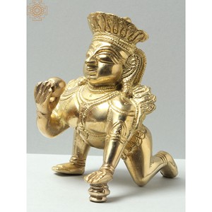 Statue en laiton de 5 pouces fabriquée à la main de Baal Gopala (Krishna) Sculpture rampante - Product Image 4