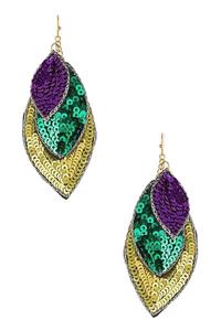 Pendientes bordados y con cuentas de Mardi Gras DE LA India, joyería de cuentas de semillas hechas a mano en púrpura, verde, amarillo, buenos colores - Product Image 3