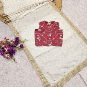 Sari de algodón para niñas, listo para usar, con blusa elegante de seda Dola, completamente cosido, precio al por mayor de Royal Export - Product Image 5