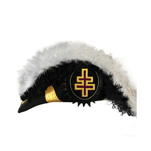 Chapeau des Chevaliers Templiers pour Officiers du Grand Encampement, sous-couche noire, plumes, patchs brodés personnalisés - Product Image 1