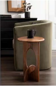 Modern <b>Walnut</b> Finish Wooden Pedestal <b>Table</b> Geometric Oval Frame <b>Coffee</b> <b>Table</b> - Product Image 3