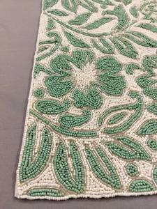 <b>Green</b> Floral Embroidered Fabric <b>Table</b> <b>Runner</b> Rectangle Luxury Style Washable Eco-Friendly Handmade Durable Mats Pad - Product Image 2