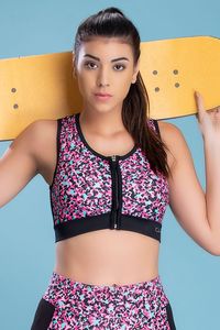 Top Corto Deportivo para Mujer, Negro, Sin Costuras, Cuello Redondo, Soporte Medio, Ropa Deportiva, Color Sólido, Transpirable, Spandex, Poliéster - Product Image 4
