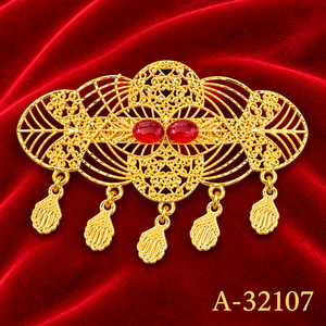 Broche de aleación chapado en oro con forma de flor y piedra de rubí para mujer, accesorios de boda A-32103 - Product Image 3