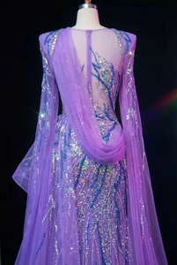 Vestido de Noche de Lujo al por Mayor con Cuentas, Abertura Lateral, Manga Capa, Vestido Formal de Alta Costura para Recepción Nupcial y Fiesta - Product Image 3