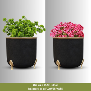 Jardinière en métal noir avec pieds décoratifs à motif de feuilles, élégante et moderne, pour plantes d'intérieur et d'extérieur, salon, bureau - Product Image 6