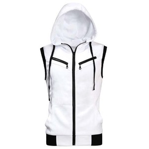 Chaleco sin mangas con capucha y cremallera para hombre, de color sólido, tejido, transpirable, informal, para uso al aire libre, otoño, blanco - Product Image 1