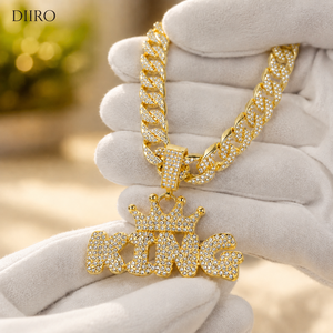 สร้อยคอจี้รูปทรงคิง DIIRO ชุบทอง 14K ประดับโมอิสซาไนต์ สไตล์ฮิปฮอป สำหรับผู้ชาย พร้อมจี้ตัวอักษร เหมาะสำหรับใส่ทุกวัน - Product Image 2
