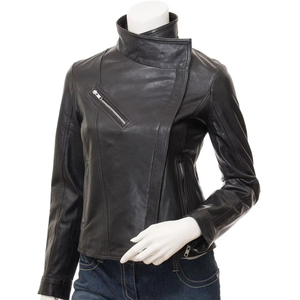 Custom Logo Design Ladies Biker Genuine Sheepskin Leather Jacket Waterproof Filled Breathable All Seasons Cotton Lined Plain - Product Image 3