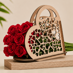 Panier-cadeau personnalisé en forme de cœur pour la fête des mères |   Organisateur décoratif en bois découpé au laser pour cadeaux faits main et arrangements floraux - Product Image 4