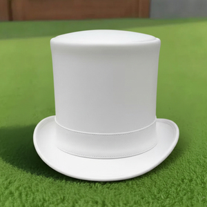 Sombrero de copa de cuero blanco hecho a mano de primera calidad, estilo clásico steampunk, para disfraz, boda o fiesta gótica. - Product Image 5