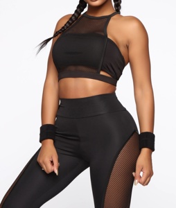 Conjunto de Yoga para Mujer de Alta Calidad, Diseño Sólido con Logotipo Frontal, 2 Piezas, Secado Rápido, Transpirable, Superventas - Product Image 1