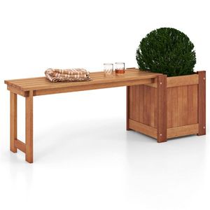 Panca da Esterno in Teak con Fioriera, Panca da Patio in Acciaio Inossidabile per Hotel, Giardini, Parchi e Soggiorni - Product Image 3