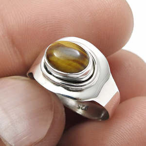 Classic & Handmade <b>925</b> Sterling <b>Silver</b> <b>Ring</b> Comes With Oval Cut Tiger-Eye Gemstone Eternity Band Wedding <b>Ring</b> In Bohemian Style - Product Image 3