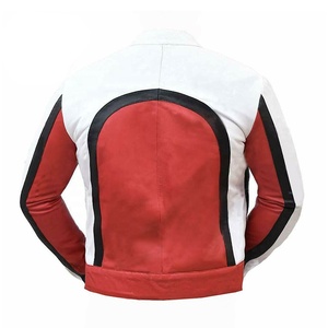 Veste de moto réversible en cuir rouge-blanc Style motard respirant avec col montant et décoration à motifs pour l'hiver - Product Image 2