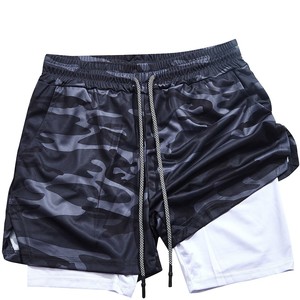 Shorts de course et d'entraînement 2-en-1 pour hommes, séchage rapide, écologiques, respirants, avec cordon de serrage, tricotés, unis, décontractés, avec poche pour téléphone - Product Image 1