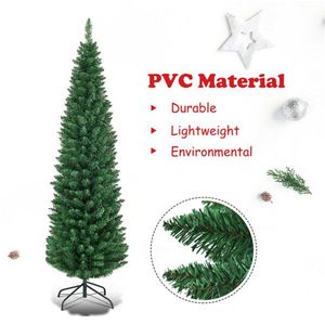 5ft <b>Slim</b> Pencil Christmas <b>Tree</b> with 220 Realistic PVC Branches Flocked Finish Space Saving Design for Small Corners - Product Image 6