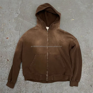 Custom Streetwear Vintage Acid Wash Sun Faded Faux Hoodie Heavyweight French Terry Blank Oversized Full Zip Hoodie Men's - Product Image 4