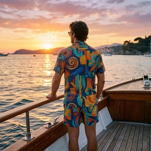 Ensemble de costume deux pièces pour homme sans manches d'été, respirant, 100% coton, t-shirt à manches courtes et short, ensemble décontracté tendance pour l'été - Product Image 4