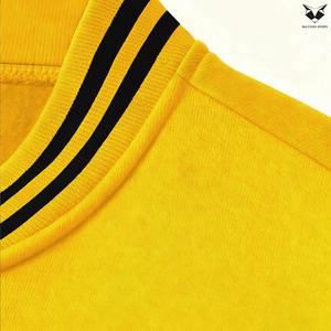 RACCOON SPORTS Men's Yellow <b>Black</b> Varsity <b>Jacket</b> <b>Fleece</b> Zipper Turn-down Collar Casual Autumn Wear - Product Image 6