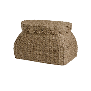 Scalloped Seagrass Storage Trunk Large Size, Handwoven Seagrass <b>Basket</b> with Lid, Nice Style Wholesale From Vietnam - Product Image 1