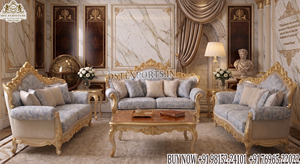 Ensemble de meubles de salon de style baroque doré antique de Birmingham, canapé 5 places orné d'une finition dorée, canapé en bois, vente au Royaume-Uni - Product Image 3