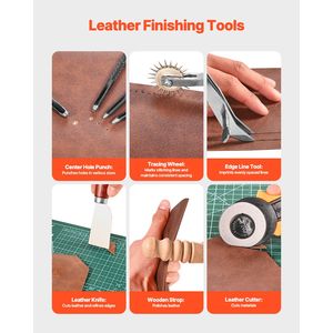 Kit di 61 Utensili per Lavorazione Pelle con Borsa Portatile in Tela per Incisione, Cucitura, Stampaggio e Levigatura - Product Image 4