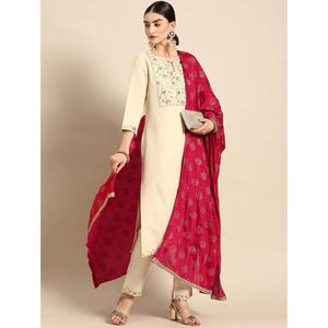 PANTALON HAUT DE TRAVAIL BRODERIE EN COTON MÉLANGÉ AVEC DUPATTA BLANC BLANC - Product Image 4